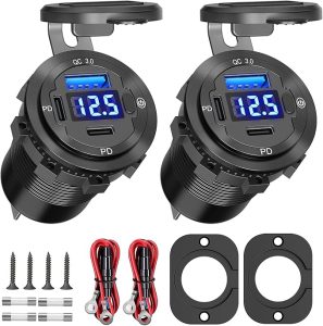 78W USB C car charger socket with LED voltmeter